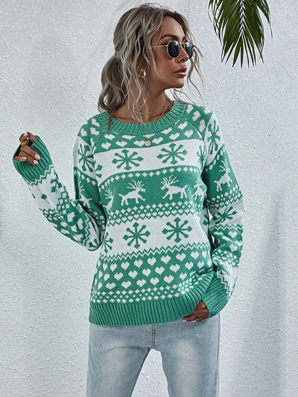 Christmas Sweaters- Christmas Elk Knit Cozy Thanksgiving Xmas Sweater- - Pekosa Women Clothing