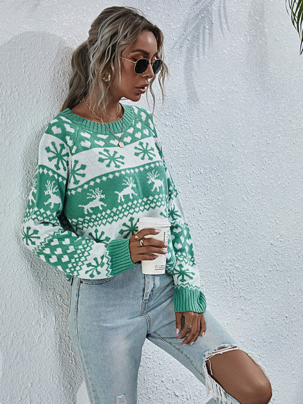 Christmas Sweaters- Christmas Elk Knit Cozy Thanksgiving Xmas Sweater- - Pekosa Women Clothing