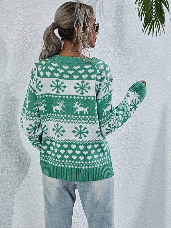 Christmas Sweaters- Christmas Elk Knit Cozy Thanksgiving Xmas Sweater- - Pekosa Women Clothing