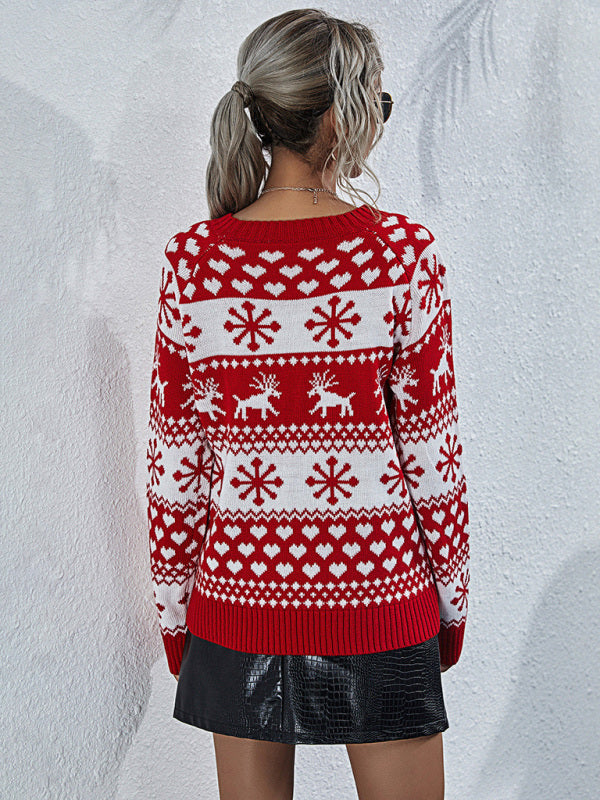 Christmas Sweaters- Christmas Elk Knit Cozy Thanksgiving Xmas Sweater- - Pekosa Women Clothing