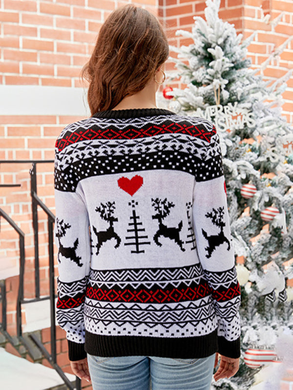 Christmas Sweaters- Christmas Elk Snowflake Knit Sweater- - Pekosa Women Clothing