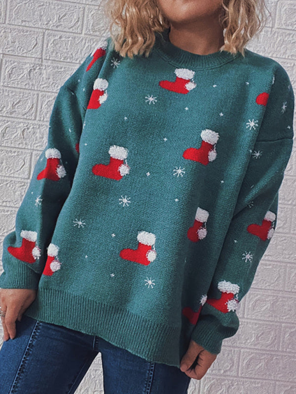 Christmas Sweaters- Christmas Santa Chunky Knitted Thanksgiving Cozy Sweater- Green- Pekosa Women Clothing