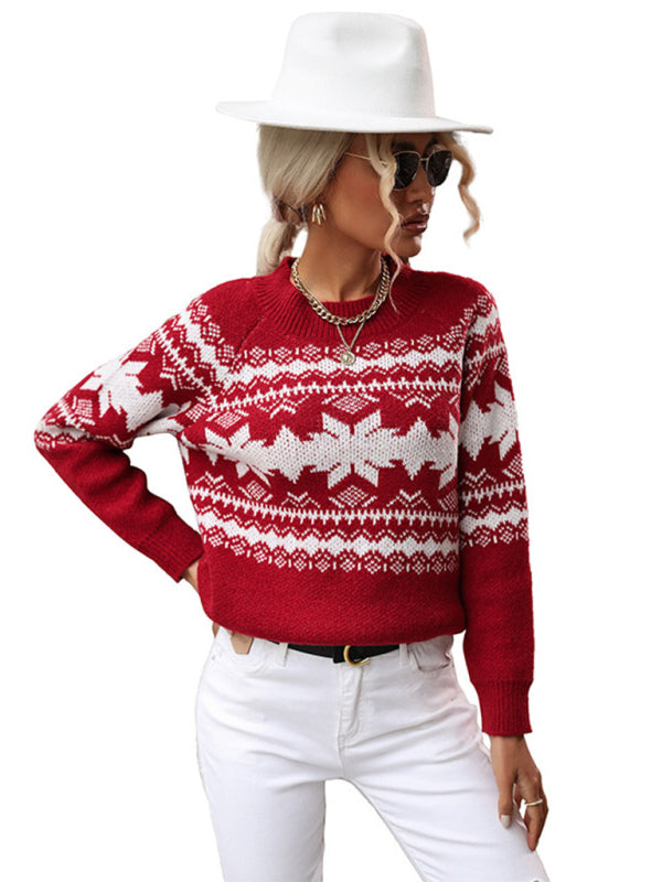 Christmas Sweaters- Women’s Christmas Snowflake Knit Sweater- - Pekosa Women Clothing