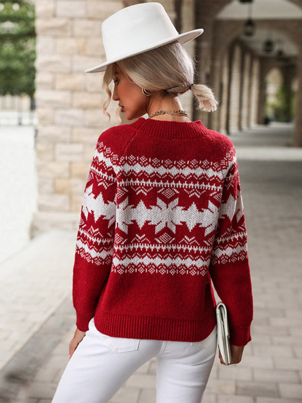 Christmas Sweaters- Women’s Christmas Snowflake Knit Sweater- - Pekosa Women Clothing