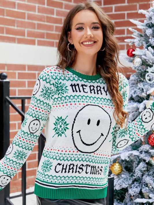 Christmas Sweaters- Women’s Merry Christmas Knit Sweater- Green- Pekosa Women Clothing