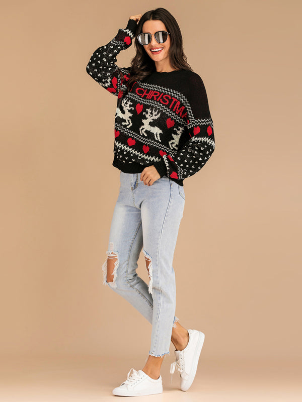 Christmas Sweaters- Xmas Reindeer Knit Cozy Thanksgiving Elk Merry Christmas Sweater- - Pekosa Women Clothing