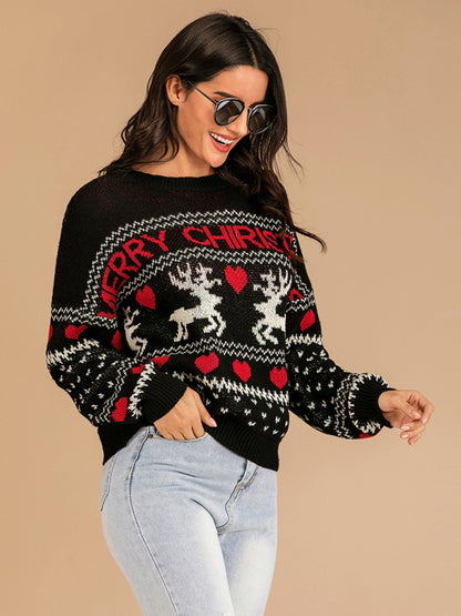 Christmas Sweaters- Xmas Reindeer Knit Cozy Thanksgiving Elk Merry Christmas Sweater- - Pekosa Women Clothing
