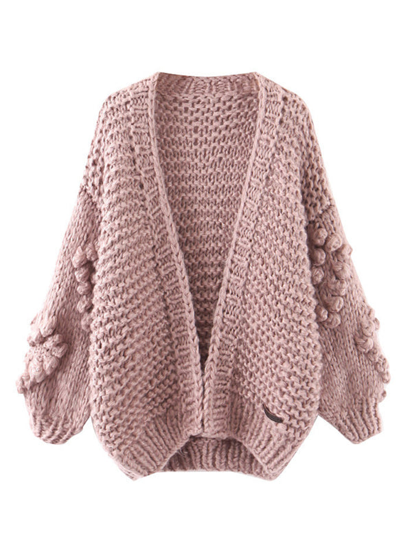 Chunky Cardigans- Cute Open Front Chunky Waffle Knit Sweater Cardigan- - Pekosa Women Clothing