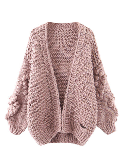 Chunky Cardigans- Cute Open Front Chunky Waffle Knit Sweater Cardigan- - Pekosa Women Clothing