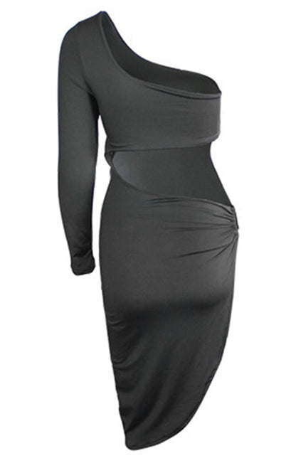 Clubbing Dresses- Deep Cutout One Shoulder Disco Bodycon Dress with High Slit- - Pekosa Women Fashion