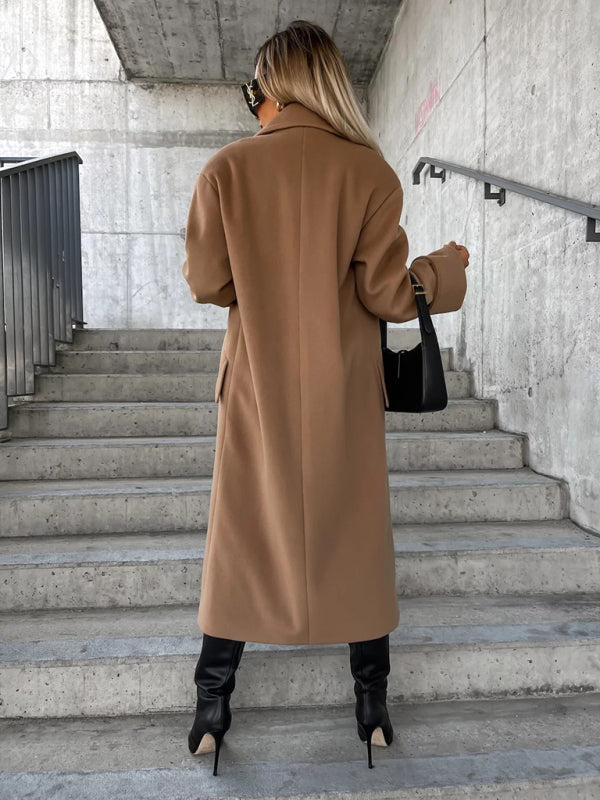 Coats- Cozy Essential Longline Double-Breasted Peacoat for Fall-Winter- - Pekosa Women Clothing