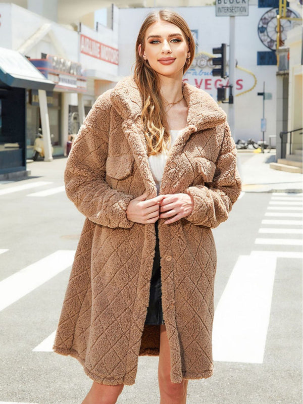 Coats- Fluffy Fleece Warmth Mid-Length Coat for Winter- - Pekosa Women Clothing