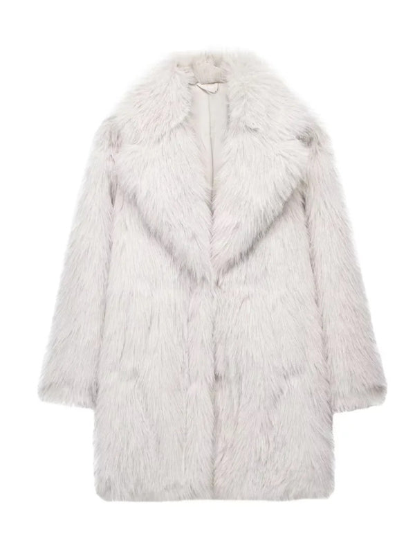 Coats- Luxurious Winter Essential Faux Fur Lapel Coat- White- Pekosa Women Clothing