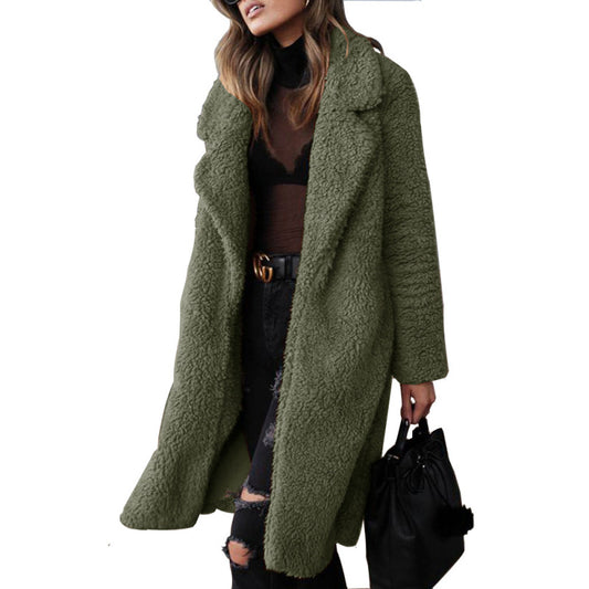 Coats- Travel Companion Autumn/Winter Fleece Collared Teddy Coat- Green- Pekosa Women Clothing