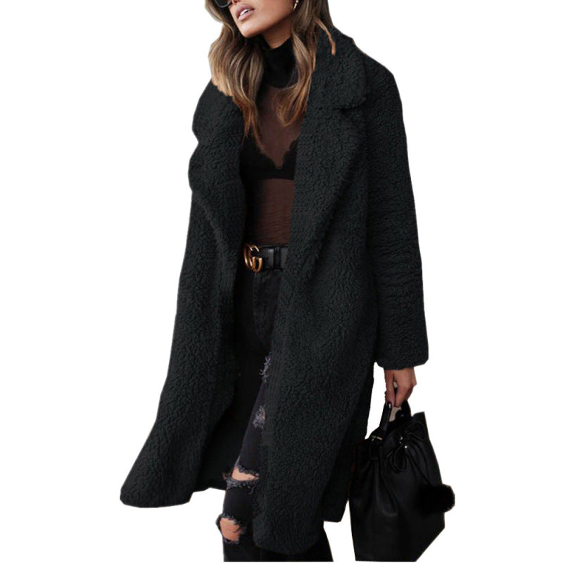 Coats- Travel Companion Autumn/Winter Fleece Collared Teddy Coat- Black- Pekosa Women Clothing