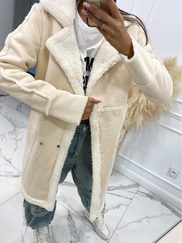 Coats- Winter Chunky Sherpa Coat | Double Breasted Faux Lamb Fur Jacket- - Pekosa Women Clothing