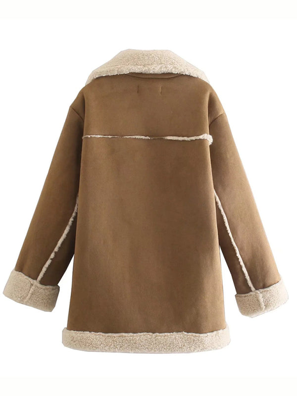 Coats- Winter Coat with Thick Faux Fur - Warm Wool Cotton Jacket- - Pekosa Women Clothing