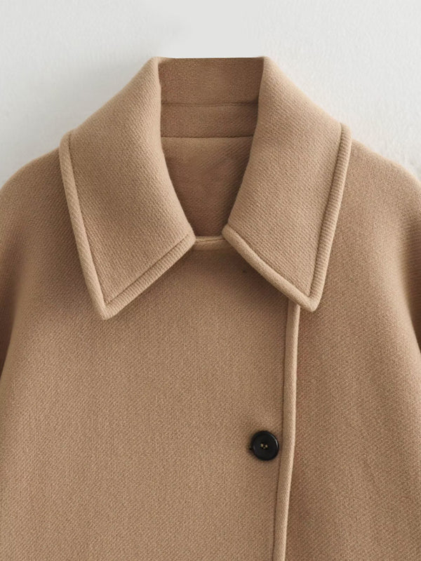 Coats- Winter Cozy Single Breasted Coat | Solid Oversized Collared Jacket- - Pekosa Women Clothing