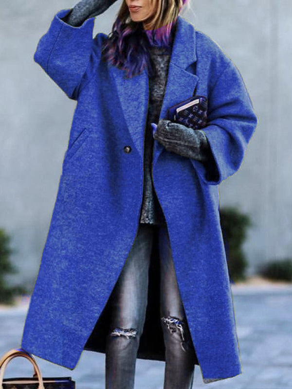 Coats- Woolen Longline Peacoat | Double Breasted Winter Coat- Blue- Pekosa Women Clothing