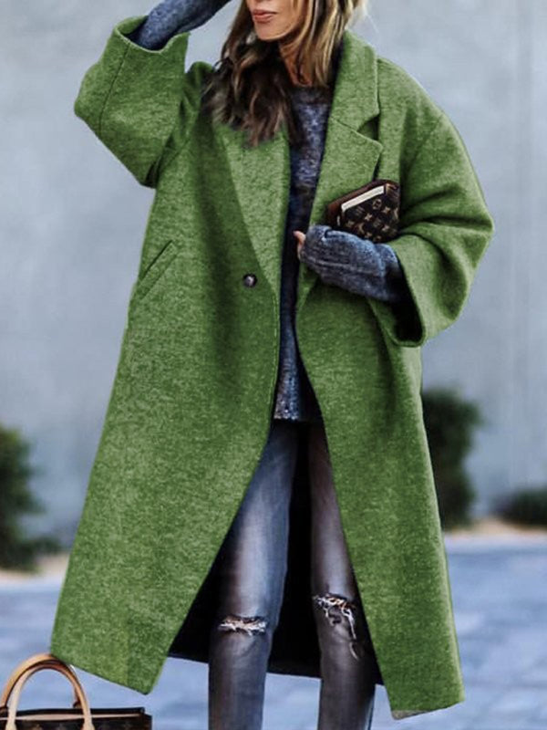 Coats- Woolen Longline Peacoat | Double Breasted Winter Coat- Green- Pekosa Women Clothing