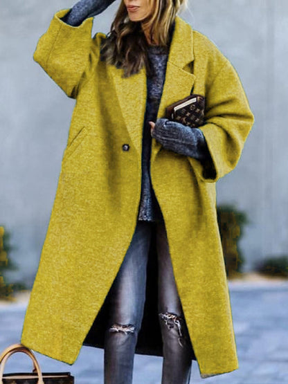 Coats- Woolen Longline Peacoat | Double Breasted Winter Coat- Yellow- Pekosa Women Clothing