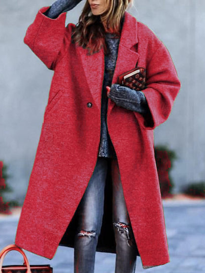 Coats- Woolen Longline Peacoat | Double Breasted Winter Coat- Red- Pekosa Women Clothing