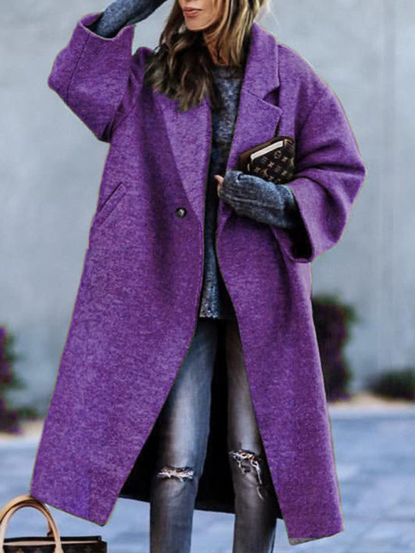 Coats- Woolen Longline Peacoat | Double Breasted Winter Coat- Purple- Pekosa Women Clothing