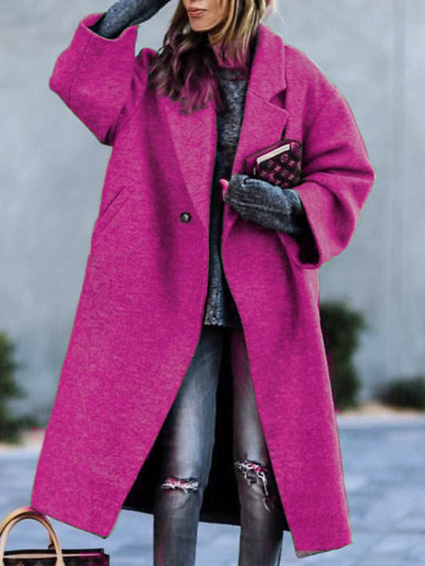 Coats- Woolen Longline Peacoat | Double Breasted Winter Coat- Rose- Pekosa Women Clothing