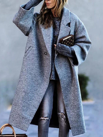 Coats- Woolen Longline Peacoat | Double Breasted Winter Coat- Grey- Pekosa Women Clothing