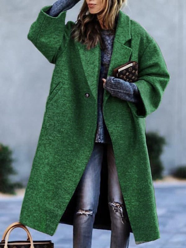 Coats- Woolen Longline Peacoat | Double Breasted Winter Coat- Green black jasper- Pekosa Women Clothing