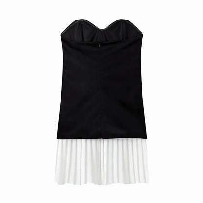 Cocktail Dresses- Elegant Strapless Velvet Dress with Contrast Pleated Trim- - Pekosa Women Fashion