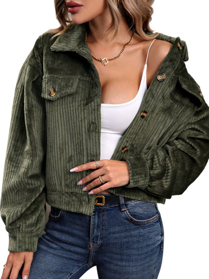 Corduroy Jackets- Corduroy Couture: Cuffed Sleeve Velvet Jacket- - Pekosa Women Clothing