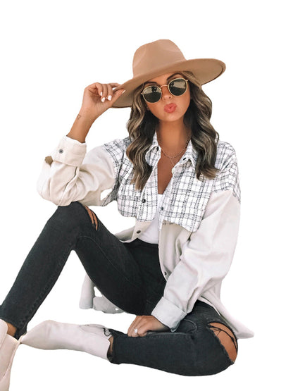 Corduroy Shackets- Autumn Cotton Plaid Shacket - Cozy Corduroy Shirt Jacket- - Pekosa Women Clothing