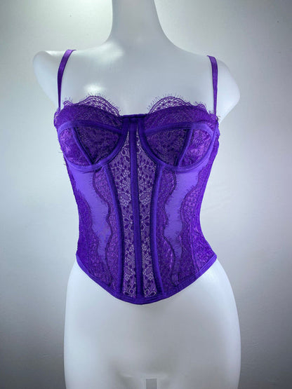 Corset Tops- Lace Corset Bustier - Sweetheart Cami Bra Top- Purple- Pekosa Women Fashion