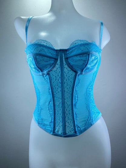 Corset Tops- Lace Corset Bustier - Sweetheart Cami Bra Top- Clear blue- Pekosa Women Fashion