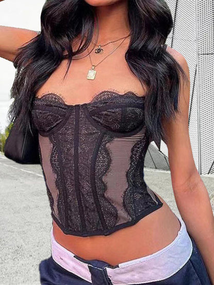 Corset Tops- Lace Corset Bustier - Sweetheart Cami Bra Top- - Pekosa Women Fashion