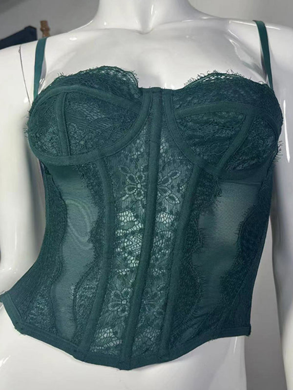 Corset Tops- Lace Corset Bustier - Sweetheart Cami Bra Top- Green- Pekosa Women Fashion