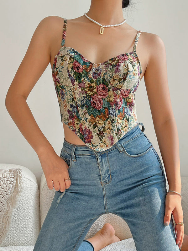 Corsets- Sweetheart Corset Cami - Vintage Print Bustier Top- - Pekosa Women Fashion