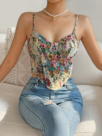 Corsets- Sweetheart Corset Cami - Vintage Print Bustier Top- - Pekosa Women Fashion