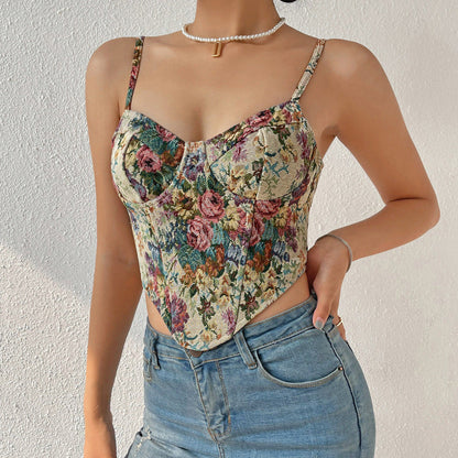 Corsets- Sweetheart Corset Cami - Vintage Print Bustier Top- Pattern2- Pekosa Women Fashion