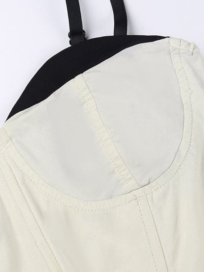 Corsets Top- Corset Bustier Blouse: Contrast Bra Trim - Stylish Cami Tank Crop!- - Pekosa Women Clothing