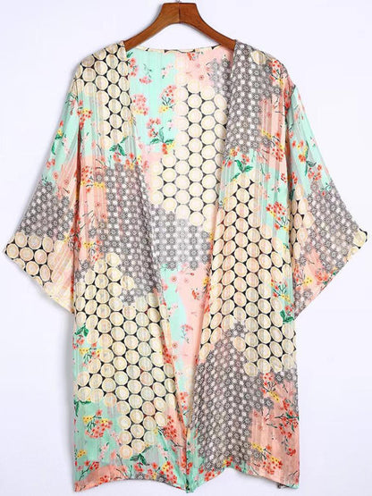 Cover Ups- Vacation Beach Cover Up - Open Front Summer Print Kimono- - Pekosa Women Clothing