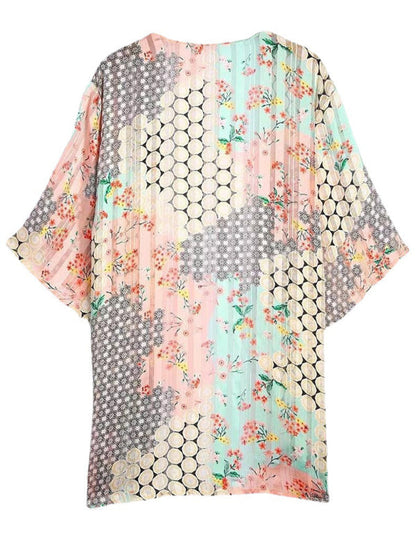 Cover Ups- Vacation Beach Cover Up - Open Front Summer Print Kimono- - Pekosa Women Clothing