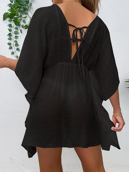 Cover Ups- Vacation Cover Up Batwing Beach Dress- - Pekosa Women Clothing