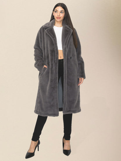 Cozy Coats- Plush Outerwear - Winter Thick Faux Fur Lapel Coat- - Pekosa Women Clothing