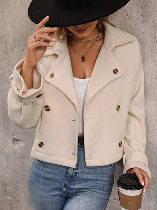 Crop Jackets- Double Up on Warmth: Winter Fleece Crop Jacket- Cracker khaki- Pekosa Women Clothing