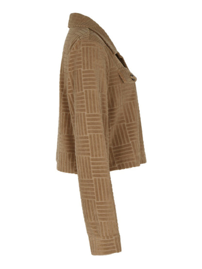 Crop Jackets- Texture Fiesta: Corduroy Crop Jacket for Fall- - Pekosa Women Clothing