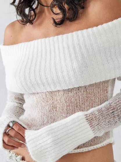 Crop Sweaters- Off-Shoulder Crop Sweater Winter Knitting Top- - Pekosa Women Clothing