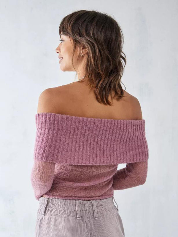 Crop Sweaters- Off-Shoulder Crop Sweater Winter Knitting Top- - Pekosa Women Clothing