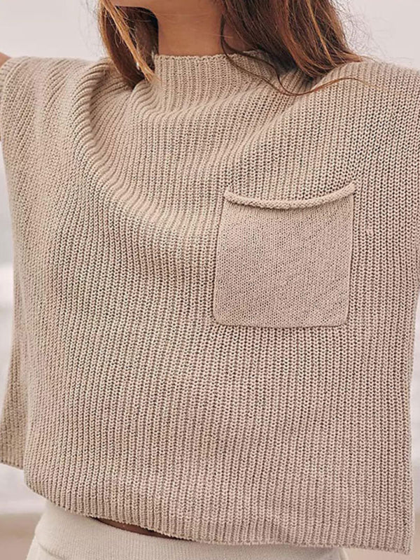 Crop Sweaters- Ribbed Relax Cap Sleeve Crop Sweater- Cracker khaki- Pekosa Women Clothing